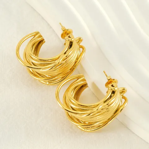 Irregular Multi-layer Wrapped Line Earrings 18K Gold Plated Stainless Steel Modern Minimalist C Shaped Jewelry For Women