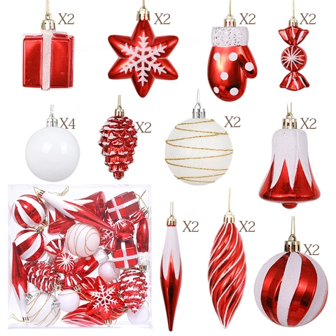 Weihnachtsornamente Hängende Dekorationen Kunststoff Rot Weiß Bonbons Sterne Bälle Für Feiertagsbaum Party Deko