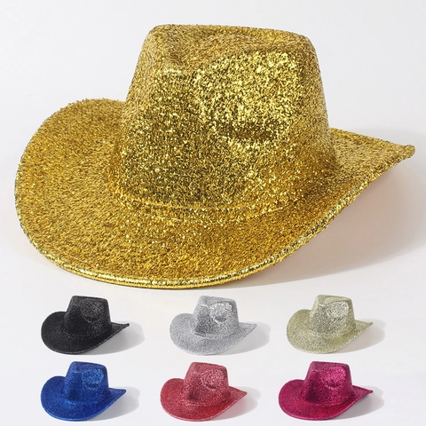 Glitter Western Cowboy Hat Sequin Sparkling Party Rave Disco Beach Accessories Fashion