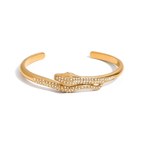 Bracciale Rigido Serpente Placcato Oro 18K Acciaio Inossidabile Zircone Strass Regolabile Gioielli Moda Per Donna