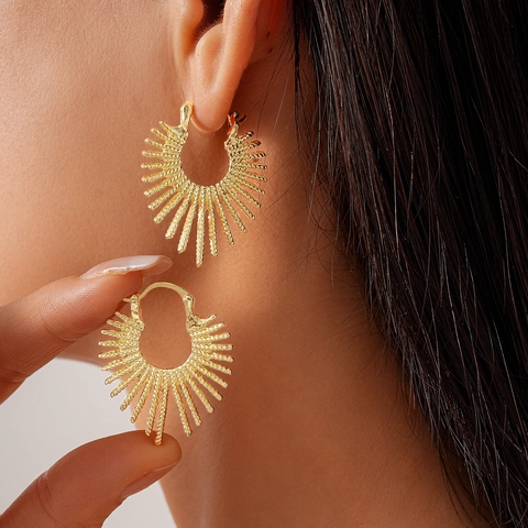Sunburst Hoop Oorbellen Legering Stralend Vuurwerk Ontwerp Geometrische Mode Sieraden Voor Vrouwen