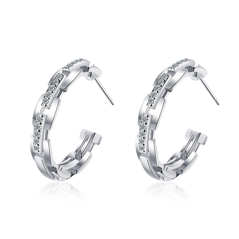 Orecchini A Cerchio Con Maglie Di Catena In Ottone E Zirconia Cubica Forma A C Gioielli Moda Per Donne