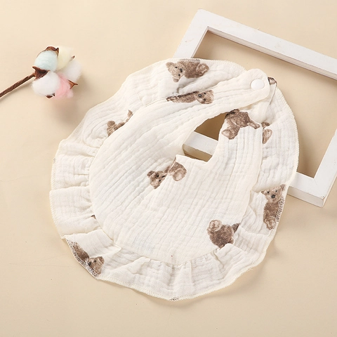 Muslin Cotton Baby Bibs With Ruffles Double Layer Gauze Saliva Towel Floral Rainbow Print Absorbent Feeding Bibs For Newborn Infants
