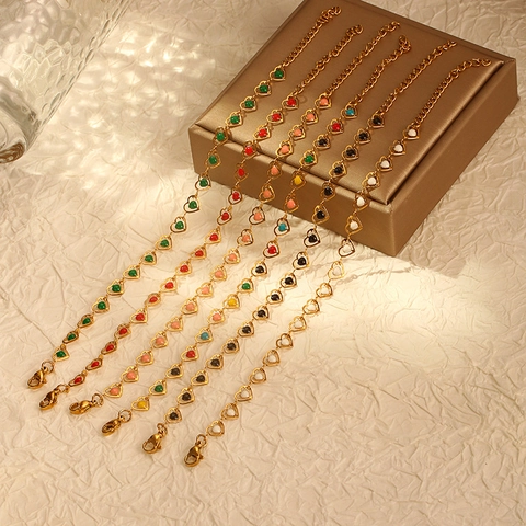 Bracciale A Maglie A Forma Di Cuore Acciaio Inossidabile Placcato Oro Smalto Colorato Gioielli Boho Per Donne