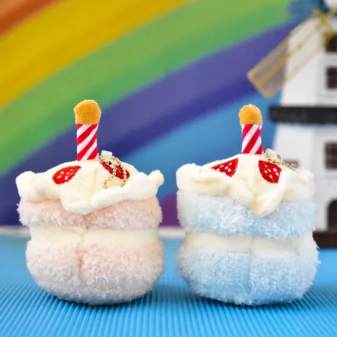 Cartoon Cake Plush Pendant Mini Soft Stuffed Doll Keychain Bag Charm With Candle Strawberry Decor For Birthday Gift Kids Women