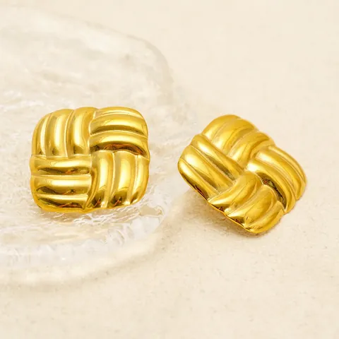 Geometrische Quadratische Ohrstecker 18K Vergoldet 304 Edelstahl Geflochtene Textur Vintage Schmuck Für Frauen