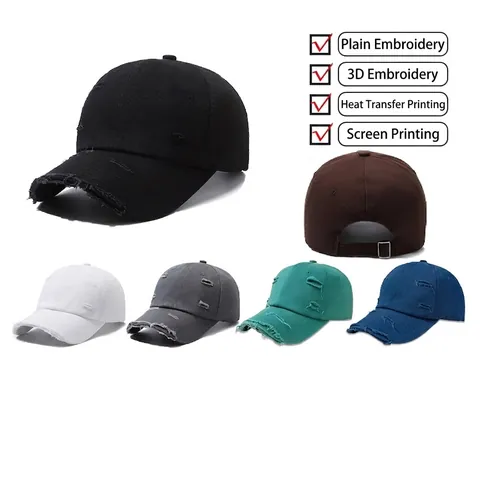 Gorra De Béisbol Rasgada Distressed Algodón Lavado Protección Solar Vintage Streetwear Sombrero Hombre Mujer Ajustable