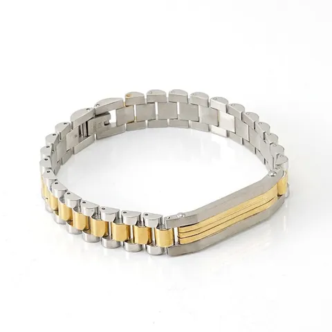 Pulsera De Acero Inoxidable Eslabones Estilo Reloj Lujo Geométrico Chapado En Oro Joyería Moda Para Hombres