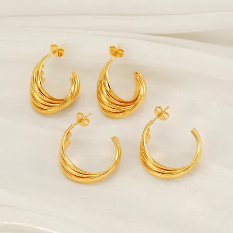 Vintage Geometrische Hoop Oorbellen Multi Layer Twisted C Vorm Roestvrij Staal 18K Verguld Sieraden Voor Vrouwen