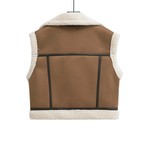 Gilet In Montone Sintetico Da Donna Camoscio Lana Patchwork Moto Biker Giacca Senza Maniche Cerniera Collo Alto Inverno