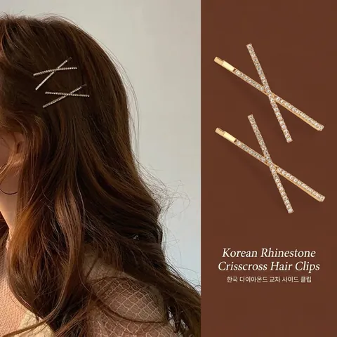 Legering Rijststeen X Vormige Haarclips Elegante Glinsterende Zijspelden Koreaanse Stijl Haaraccessoires Voor Dames