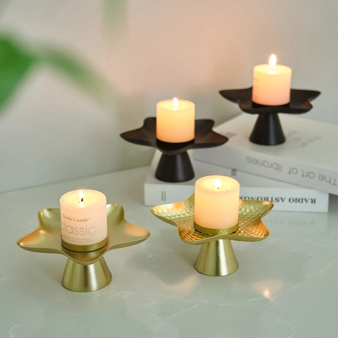 Star Shaped Metal Candle Holder Hammered Nordic Style Desktop Iron Candlestick For Home Wedding Dinner Table Decor