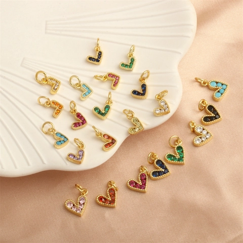 Ciondoli A Cuore Rame Placcato Oro 18K Zirconia Cubica Colorata Micro Pave Accessori Per La Creazione Di Gioielli Fai Da Te