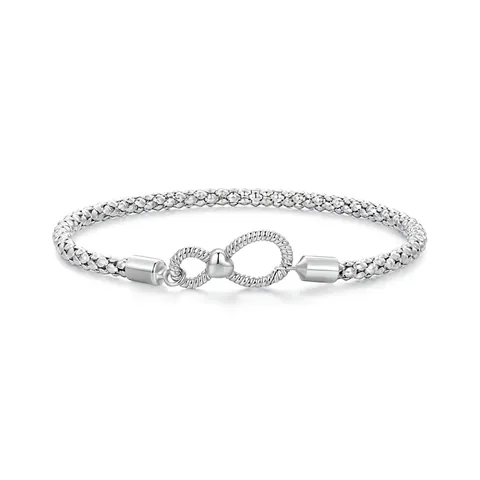 925 Sterling Silver Bracelet For Women Infinity Symbol Heart Accent Popcorn Mesh Chain Minimalist Fashion Jewelry Gift