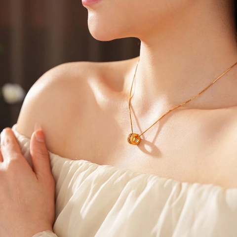 Elegant Cylinder Pendant Necklace Copper Gold Plated With Pink And White Zircon Luxury Vintage Jewelry For Women