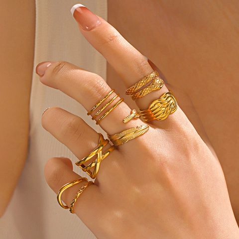 Geometrische Mehrlagige Verstellbare Ringe Für Frauen 18K Vergoldet Edelstahl Kreuz Blatt Knoten Design Modeschmuck
