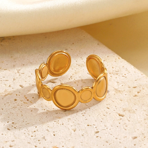 Minimalist Geometric Circular Disc Stainless Steel Adjustable Open Ring For Women Vintage Matte Gold Plated Commute Accessory