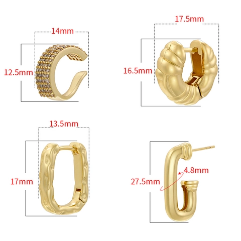 Orecchini E Ear Cuff In Ottone Per Donna Forma A U Geometrica Texture Martellata Zirconia Gioielli Minimalisti