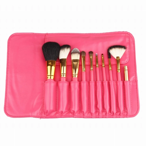 Professional Makeup Brush Set Soft Wool Nylon Bristles Wood Handle PU Bag Rose Pink Golden Beauty Tool