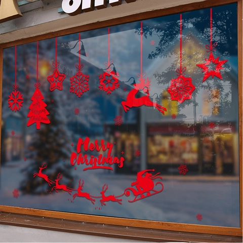 Christmas Window Stickers Static Cling PVC Decals Red Snowflake Reindeer Santa Claus Holiday Glass Door Decoration