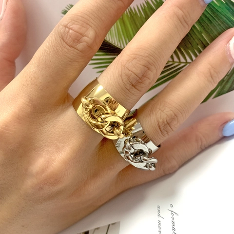 Stainless Steel Rings For Women Gold Silver Color Cuban Chain Link Braided Multi Layer Criss Cross Industrial Jewelry Bands