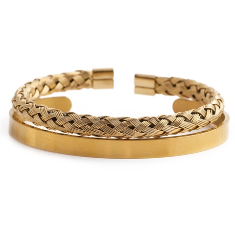 Pulsera De Brazalete De Acero Inoxidable Y Brazalete De Alambre Trenzado Joyería Industrial Minimalista Pulida Para Hombres Mujeres