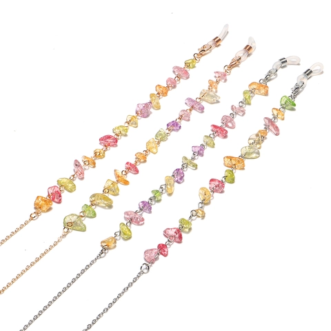 Fashionable Glasses Chain With Natural Crushed Stone And Metal Link Anti Slip Eyewear Strap Mask Lanyard For Women