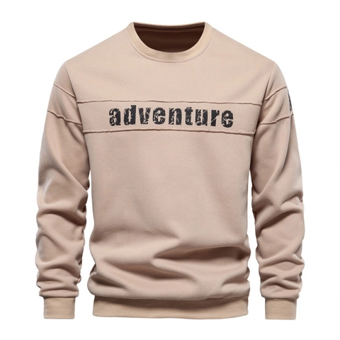 Sudadera De Hombre Cuello Redondo Mezcla De Algodón Manga Larga Estampado Letras Adventure Corte Holgado Pullover Casual