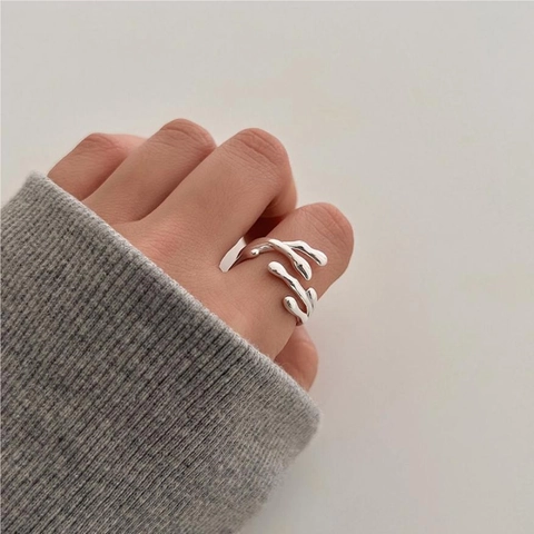 Ring 925 Sterling Silber Unregelmäßige Linie Flüssiges Metall Verstellbar Minimalistischer Schmuck Damen Herren