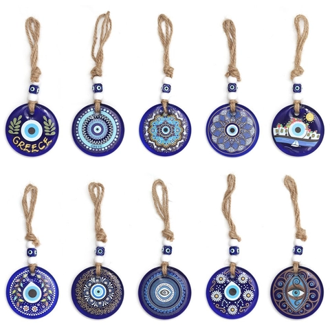 Handmade Blue Glass Evil Eye Hanging Ornament Lucky Nazar Protection Charm Bohemian Glass Car Home Wall Decor Accessories