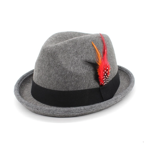 Vintage Fedora Hat Wool Felt Trilby With Feather Decoration Ribbon Band British Style Jazz Cap For Men Women