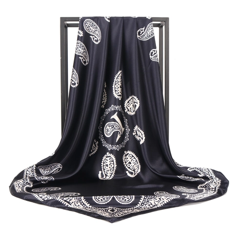 Women Retro Paisley Print Polyester Satin Square Scarf Elegant Lightweight Headscarf Shawl Fashion Neck Scarf Travel Party