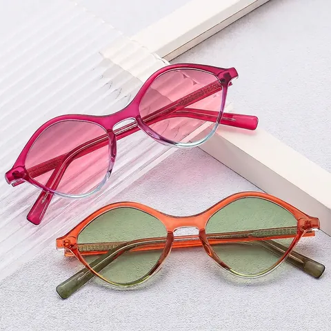Geometrische Polygon Sonnenbrille Trendige Modische UV400 Schutz Farbverlauf Gläser TR Metallrahmen Chic Brillen