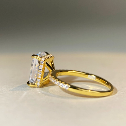 Luxury 18K Gold Plated 925 Sterling Silver Emerald Cut Radiant Rhinestone Halo Engagement Ring For Women Wedding Jewelry