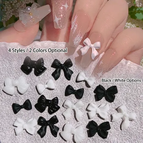 3D Strik Nagelkunst Charms Hars Zwart Wit Lint Strik Flatback Manicure DIY Decoratie Accessoires