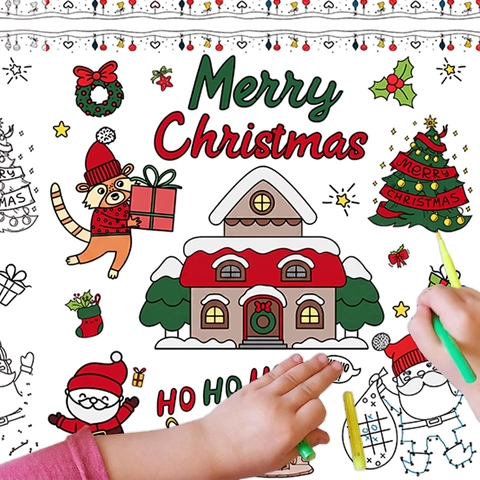 Tovaglia Da Colorare Di Natale Usa E Getta Impermeabile DIY Pittura Cartoni Animati Babbo Natale Renna Decorazione Bambini