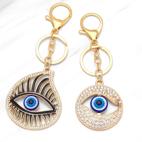 Portachiavi Malocchio Lega Tono Oro Strass Goccia Tondo Ciondolo Anello Portachiavi Per Decorazione Borsa Zaino