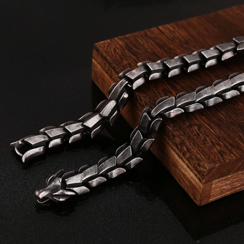 Collana A Catena In Osso Di Drago Vichingo Da Uomo Acciaio Inossidabile 304 Pesante Punk Rock Gioielli Nordici Vintage