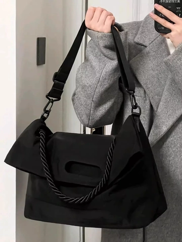 Grand Sac Fourre-Tout Bandoulière Pour Femme Couleur Contraste Cuir PU Nylon Sac À Main Avec Poignée Tissée Et Large Sangle