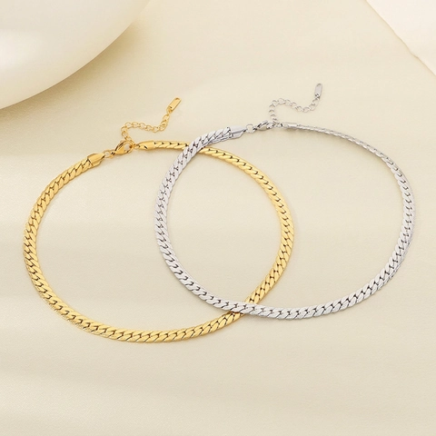 Collana A Catena Di Serpente Piatta Acciaio Inossidabile Placcato Sotto Vuoto 18K Gioielli Minimalisti Alla Moda Uomo Donna