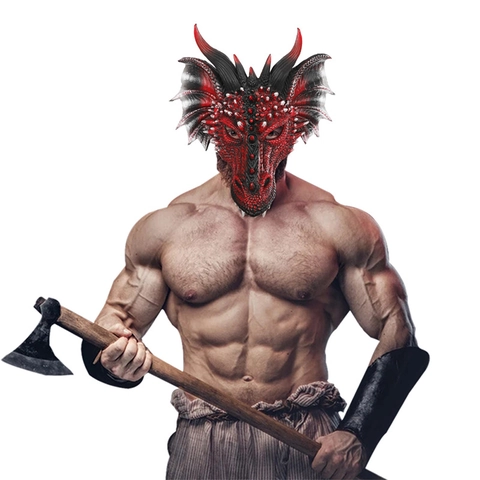 Realistische Drachenmaske PU Halloween Cosplay Kostüm Zubehör Rot Schwarz Gothic Fantasy Hornbestie Für Maskerade Erwachsene