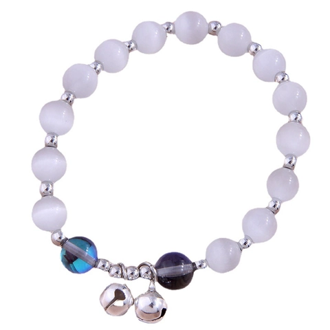 Fashion Korean Style Cat's Eye Stone Beaded Bracelet For Women Alloy Geometric Simple Bracelet With Bell Pendant Jewelry