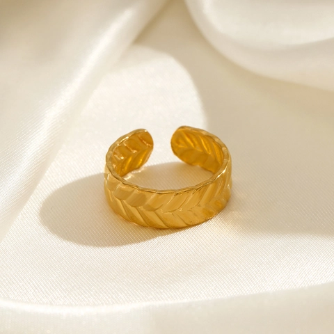 Anillo De Trigo De Acero Inoxidable Banda Abierta Ajustable Estilo Étnico Retro Joyería Elegante Regalo Para Mujer