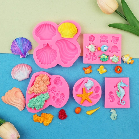 Stampo In Silicone Tema Oceano Conchiglia Cavalluccio Marino Pesce Corallo Forma Per Fondant Torta Cioccolato DIY Decorazione