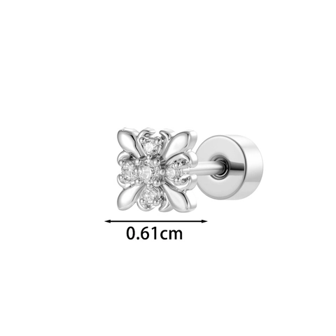 Vintage Iris Flower Ear Cartilage Stud Earrings Stainless Steel Screw Back Zircon Inlaid Piercing Jewelry For Women