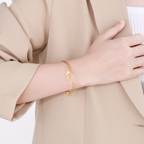 Bracciale Rigido Aperto In Acciaio Inossidabile Con Ciondolo A Stella A Otto Punte Svuotata Gioielli Minimalisti Di Tendenza Per Donna