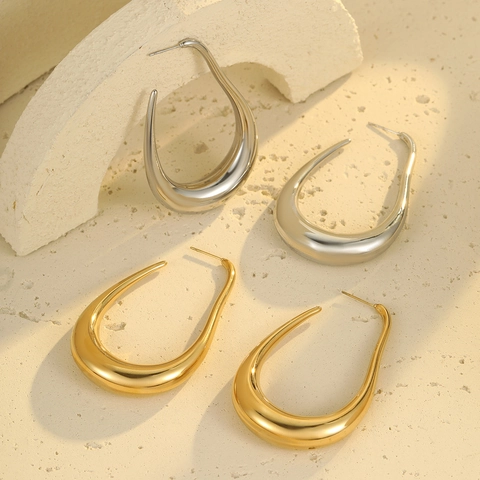 Pendientes Gota De Agua Huecos Forma U Acero Inoxidable Joyas Moda Vintage Mujeres Brillo Metálico Pulido