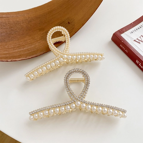 Grandi Mollette Per Capelli Lega Dorata Künstliche Perle Artificiali Strass Fermagli Per Capelli Eleganti Per Donne Accessori