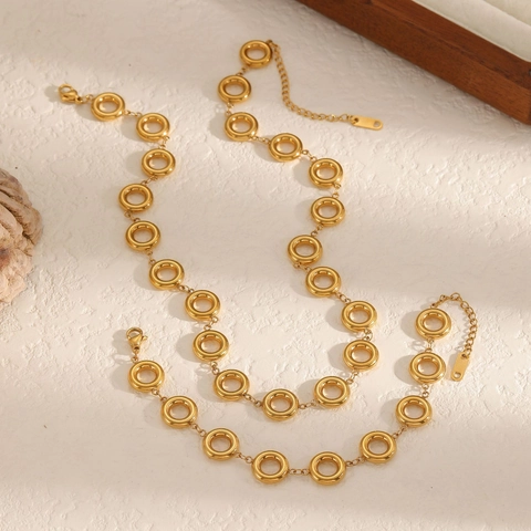 Vintage Ronde Schakelketting En Armband 18K Verguld Roestvrij Staal Retro Stijl Sieraden Voor Dames