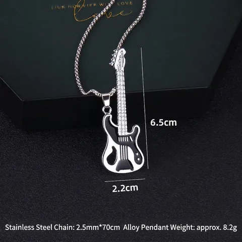 Vintage Gitarre Edelstahl Legierung Anhänger Halskette Für Herren Damen Individuell Rock Punk Musikthema Schmuck Lange Kette Accessoire